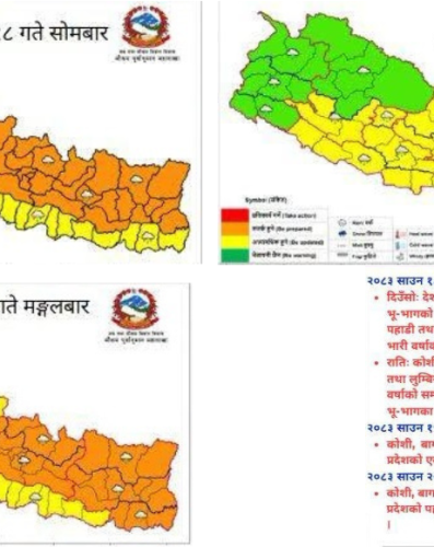 तीन दिन भारी वर्षाको सम्भावना, आकस्मिक बाढीको जोखिम